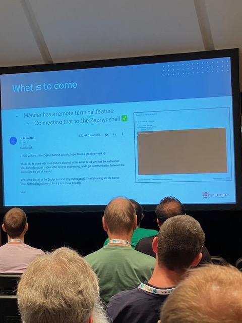 What made @TheYoctoJester so happy at 8:34 am this morning? If you missed his #ZephyrDevSummit talk - stop by the @yoctoproject booth to learn more! @mender_io @ZephyrIoT #EmbeddedOSSummit