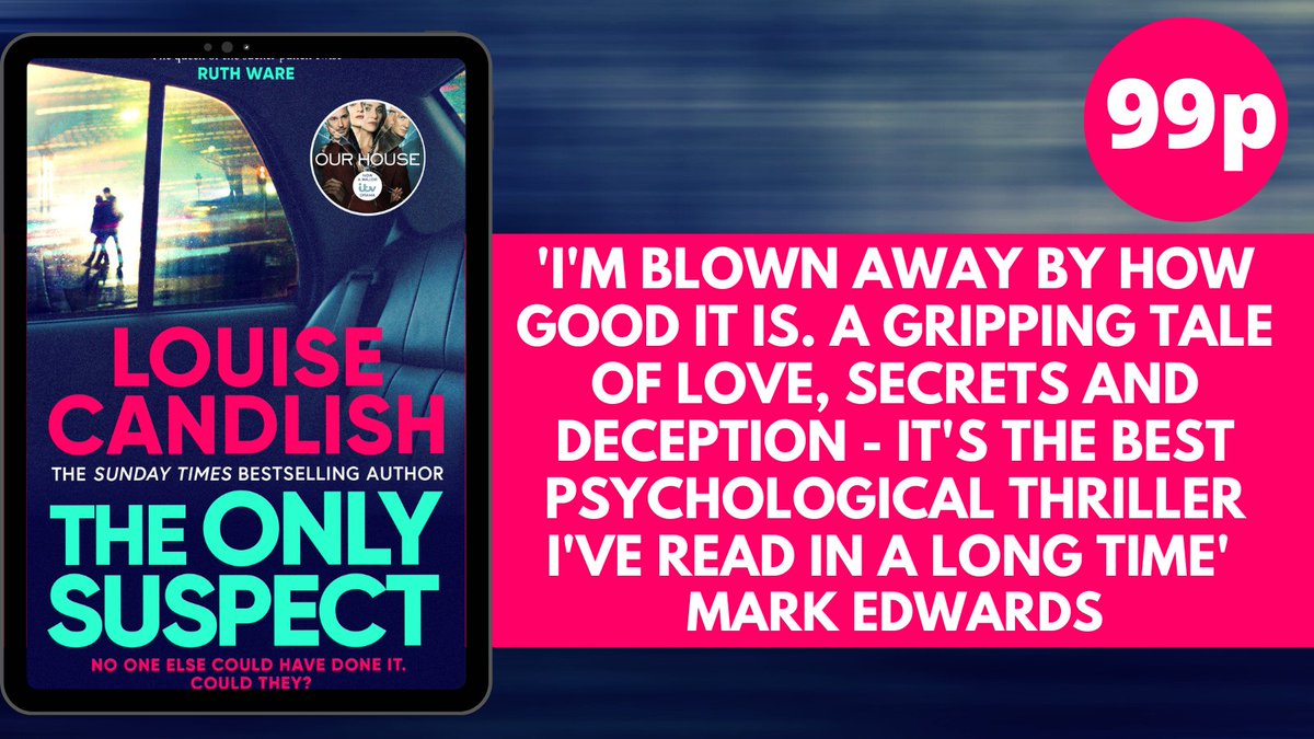 simonschusterE's tweet image. 'Completely addictive and devilishly clever - the queen of the killer twist strikes again! 
T. M. Logan

'A compelling, nerve-tingling treat' 
Nicci French

The suspense filled psychological thriller #TheOnlySuspect by @louise_candlish is now only 99p!

amzn.to/3NPKAgO