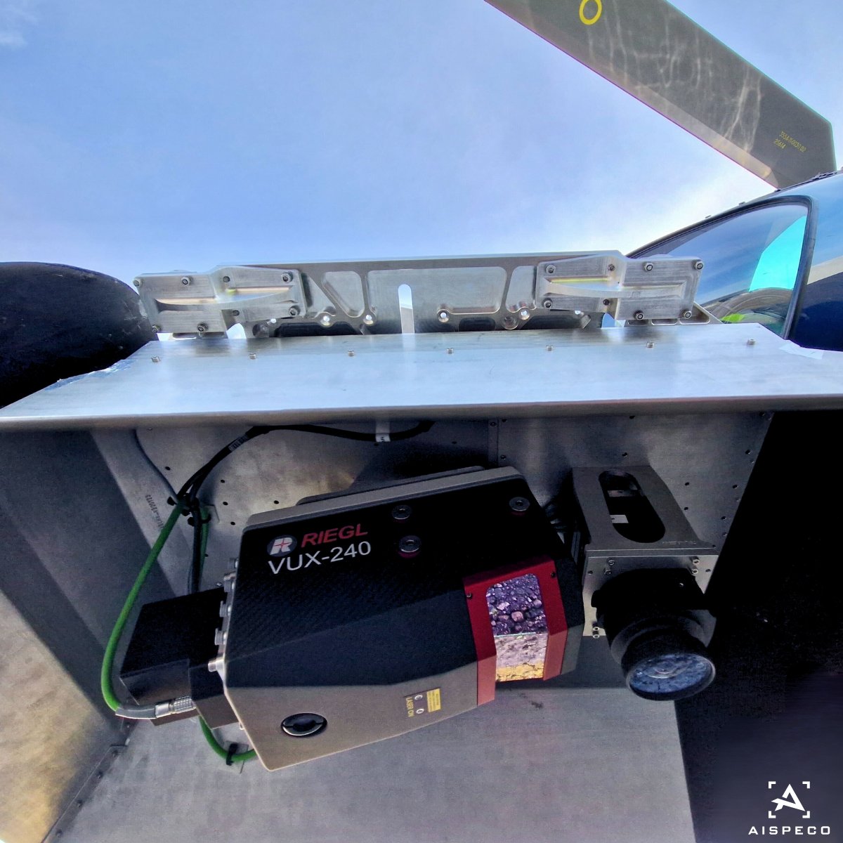 aispeco's tweet photo. #AISPECO data-collection system mounted on a Eurocopter AS350 B3 for #corridormapping application. Equipped with:  
•Applanix AP+30 GNSS and IMU positioning system;
•RIEGL VUX-240 LiDAR scanner;  
•PhaseOne iXU-RS1000 orthographic camera. #geospatial #aerialsurvey https://t.co/sHn8QO7YvQ