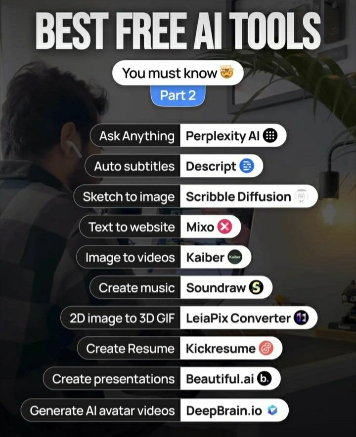 eshanuray's tweet photo. Best free AI tools you should try! Which one you want to try? #AItools #digitalmarketing #ArtificialIntelligence #ArtificialIntelligencetools https://t.co/k8eJ6P3hF7