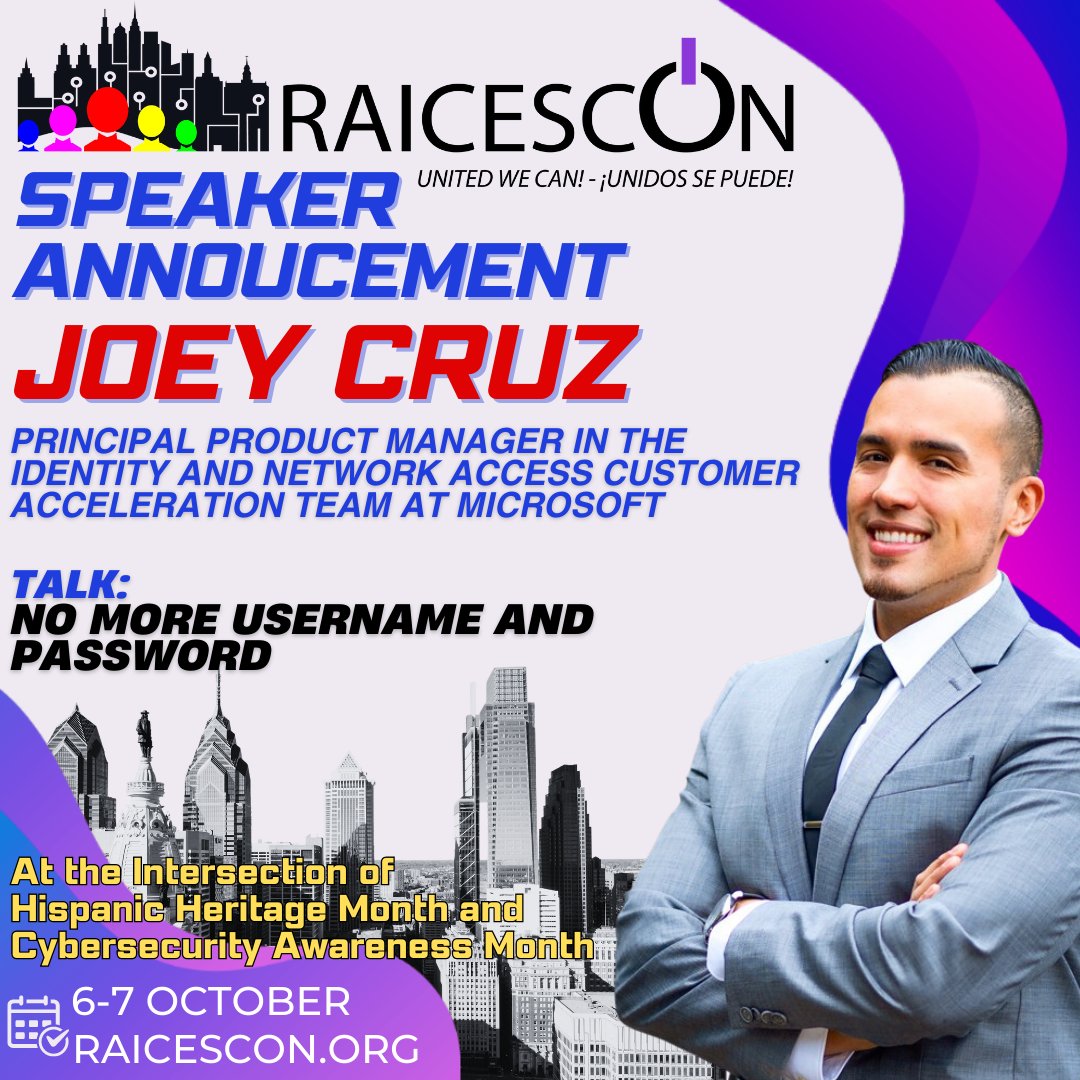 RaicesCyberOrg's tweet photo. 🤩 🔥 #RAICESCON2023 SPEAKER ANNOUNCEMENT! WE are  Thrilled to announce that Joey Cruz ☁ of @Microsoft  Will be speaking at RAICESCON2023! We are so to hear this amazing Tech Talk! #Thankyou #RaicesConSabor 
🎟 Register Now-> https://t.co/EA06yGuDyQ https://t.co/hZnEYFE7L1
