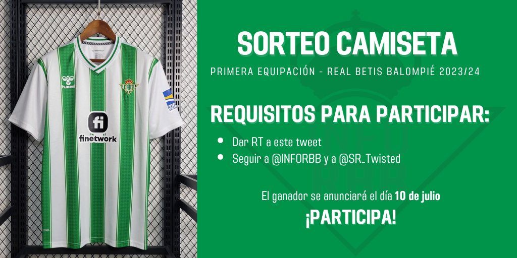 baño ceja Belicoso Info Real Betis on Twitter: "🚨 ¿Quieres una camiseta del Real Betis? Para  optar a ella: 🔄 Da RT a este tweet 🤝 Sigue a @InfoRBB y @Sr_Twisted  Ganador: 10 de julio. ¡