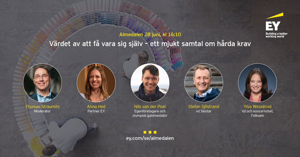 Strax i #Almedalen: Kl. 16:10 - 16:45, Strandgatan 6, Clarion Hotel Wisby, "Kopparsalen", vår ambassadör @Nilsvanderpoel och Stefan Sjöstrand på @EYs samtal, Hur presterar man på topp när kraven ibland är orimliga? Värdet av att få vara sig själv – ett mjukt samtal om hårda krav