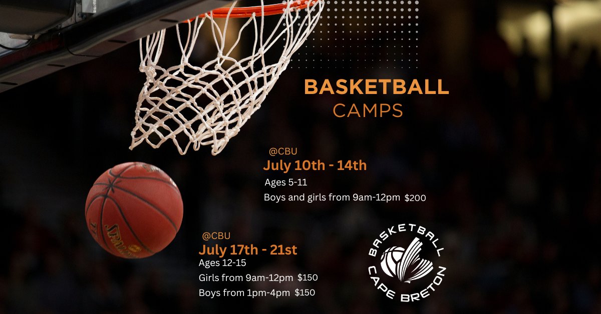 Basketball Cape Breton (@basketballcb) on Twitter photo Join our summer camps
Kids will learn basketball foundations and enhance their basketball skills. Fun and competition to show off new skills.
Register now with the link below
linktr.ee/basketballcb
For any questions email
Summer2023@basketballcapebreton.com Join our summer camps
Kids will learn basketball foundations and enhance their basketball skills. Fun and competition to show off new skills.
Register now with the link below
linktr.ee/basketballcb
For any questions email
Summer2023@basketballcapebreton.com