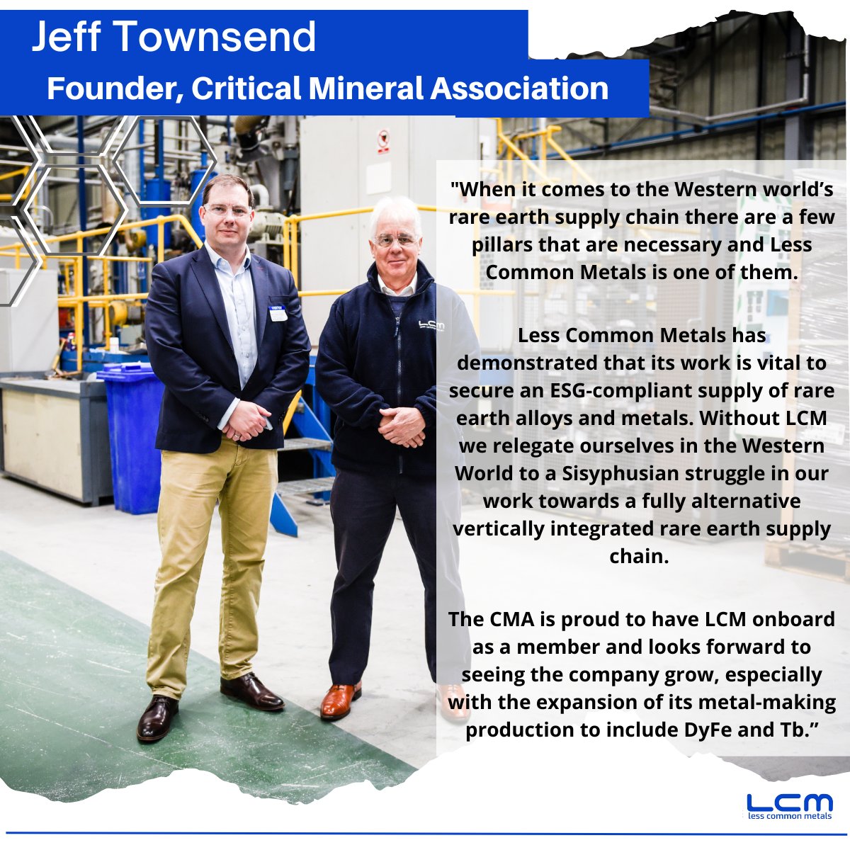 📢Jeff Townsend, Founder of the @CMA_Minerals

Since joining the CMA, LCM has helped to shape the UK’s Critical Minerals Strategy & various #criticalminerals & #ESG papers. 

#localcommunity #stakeholderengagement