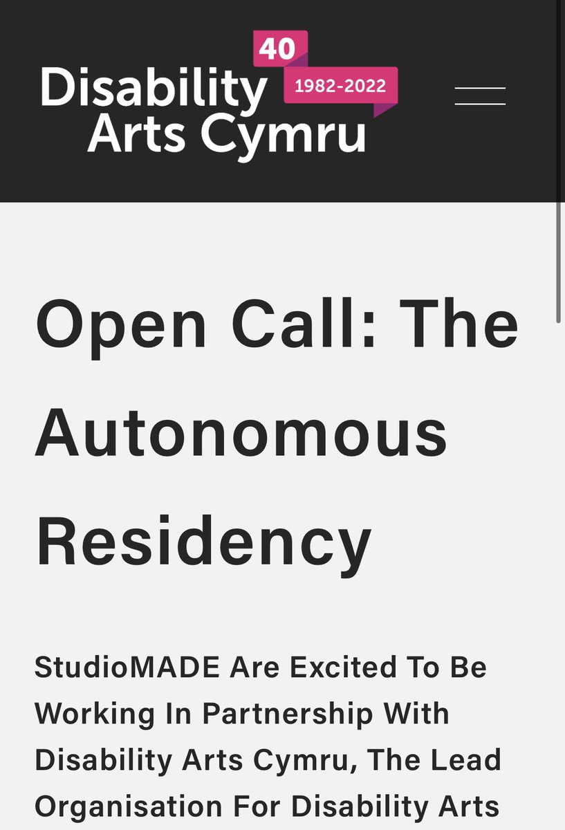 We are launching our first open call: The
autonomous Residency. Please find details below disabilityarts.cymru/opportunities/…

<a href="/Arts_Wales_/">Cyngor Celfyddydau Cymru | Arts Council of Wales</a> <a href="/ClocaenogCF/">Cronfa Coedwig Clocaenog Forest Fund</a> <a href="/Art_CASW/">CASW - Contemporary Art Society for Wales</a> <a href="/cvanetwork/">Contemporary Visual Arts Network</a>