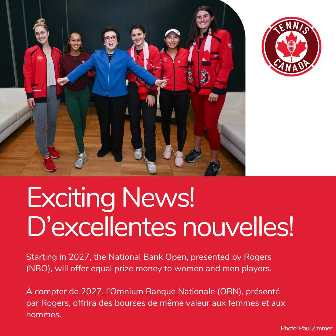 TorchiaCom's tweet photo. Un tournant historique dans le monde du tennis! À compter de 2027, l’Omnium Banque Nationale (OBN), présenté par Rogers, offrira des bourses de même valeur aux femmes et aux hommes. Cette initiative est un grand pas en avant. https://t.co/3ENhiH5vX4 Photo : Paul Zimmer https://t.co/EEBZRUkDKj