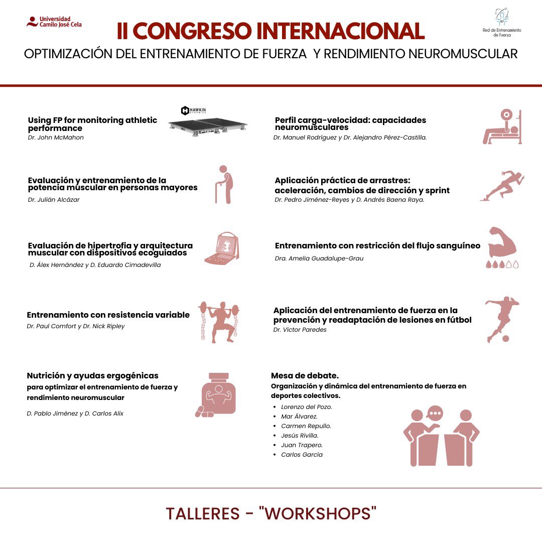 Estos son los talleres/workshops de “EL “ congreso de fuerza. Tendrás la oportunidad de aprender del conocimiento y experiencia de referentes nacionales e internacionales.

Recuerda que las plazas son limitadas.

Inscríbete aquí 👉 refnet.es