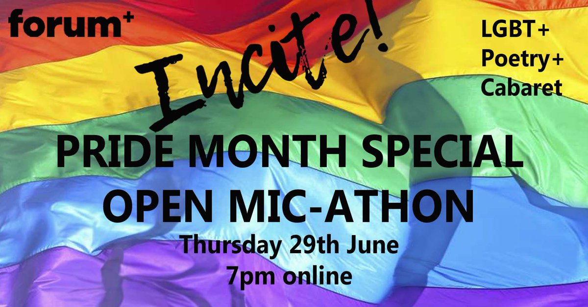 Tomorrow evening it's <a href="/incitecabaret/">incitelgbt</a>!     

🎩Hosted by <a href="/Hannah_Chutzpah/">Hannawe'en 🎃🕸️</a>
🎙️Amazing open mic 
🎟️FREE to join!        

For a link to the forum+ open mic event &amp; this special #PrideMonth celebration email info@forumplus.org.uk &amp; check out the event page facebook.com/events/1821156…🏳️‍🌈