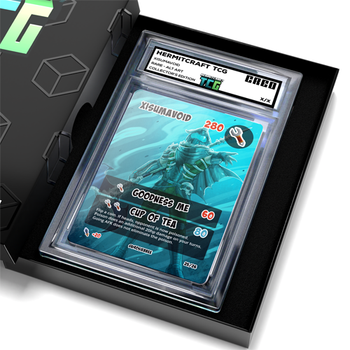 xisumavoid's tweet photo. Every Hermit's special collector edition TCG cards will be available for pre-order in the month of July! I will personally sign as many cards as you order!

Send love to @RosieBBee for the incredible Bone Mage art :-) https://t.co/go7rBbvccR