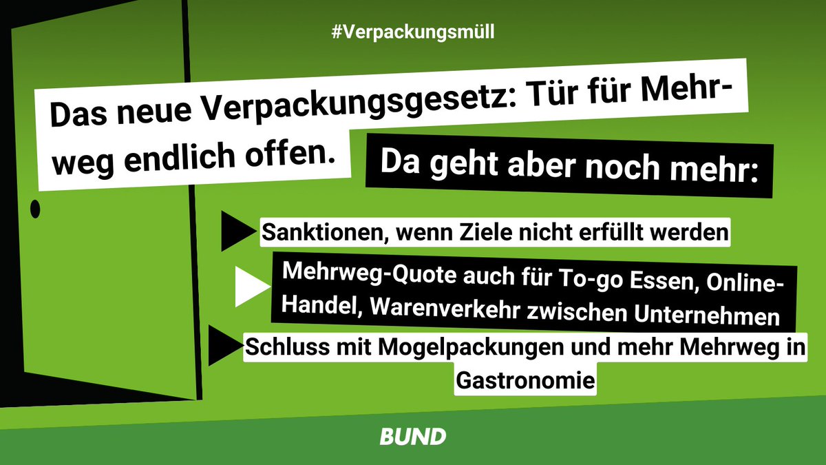 bund_net's tweet photo. Eckpunkte für das neue #Verpackungsgesetz? Liegen seit gestern vor. Und lesen sich erstmal gut. Um #Verpackungsmüll aber konsequent einzudämmen u. #Mehrweg zum "neuen Normal" zu machen, muss nachgebessert werden: https://t.co/gauTcPschF #VerpackG #Plastikkrise #Ressourcenwende https://t.co/bI3sayercN