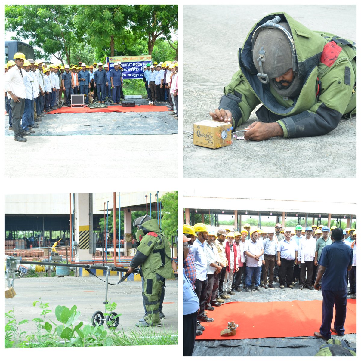 IOCMathuraBP's tweet photo. A Bomb Threat Mock Drill was conducted at Mathura Bottling Plant premises on 28th June 2023 in co-ordination with BDDS Team, Mathura under the guidance of Shri Ch. Bhaskar Rao, CM(P) where a practical demo was given by the visiting team. @Bohrashyam2 @ChairmanIOCL @DirMktg_iocl https://t.co/ZCfspGmjhH