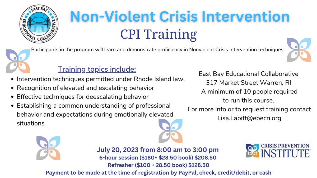 Registration is open for Non-Violent Crisis Prevention &amp; Intervention ebecri.libcal.com/calendar/ebec/… <a href="/CPI_Training/">Crisis Prevention Institute</a>