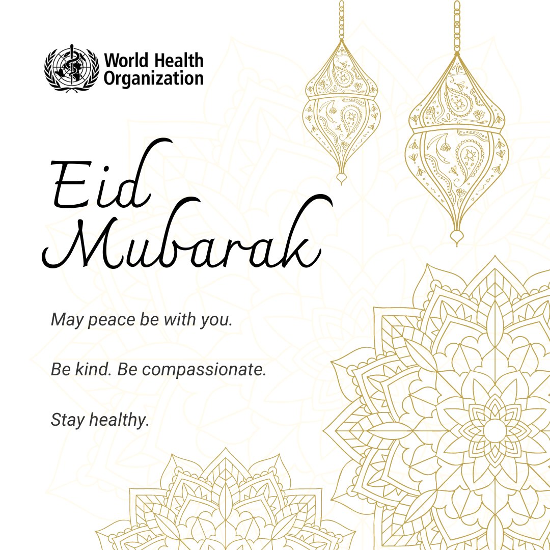 WHO's tweet photo. Eid Mubarak!
Let's celebrate the spirit of compassion and kindness on #EidAlAdha 

#HealthForAll https://t.co/7beCwZO6Dv