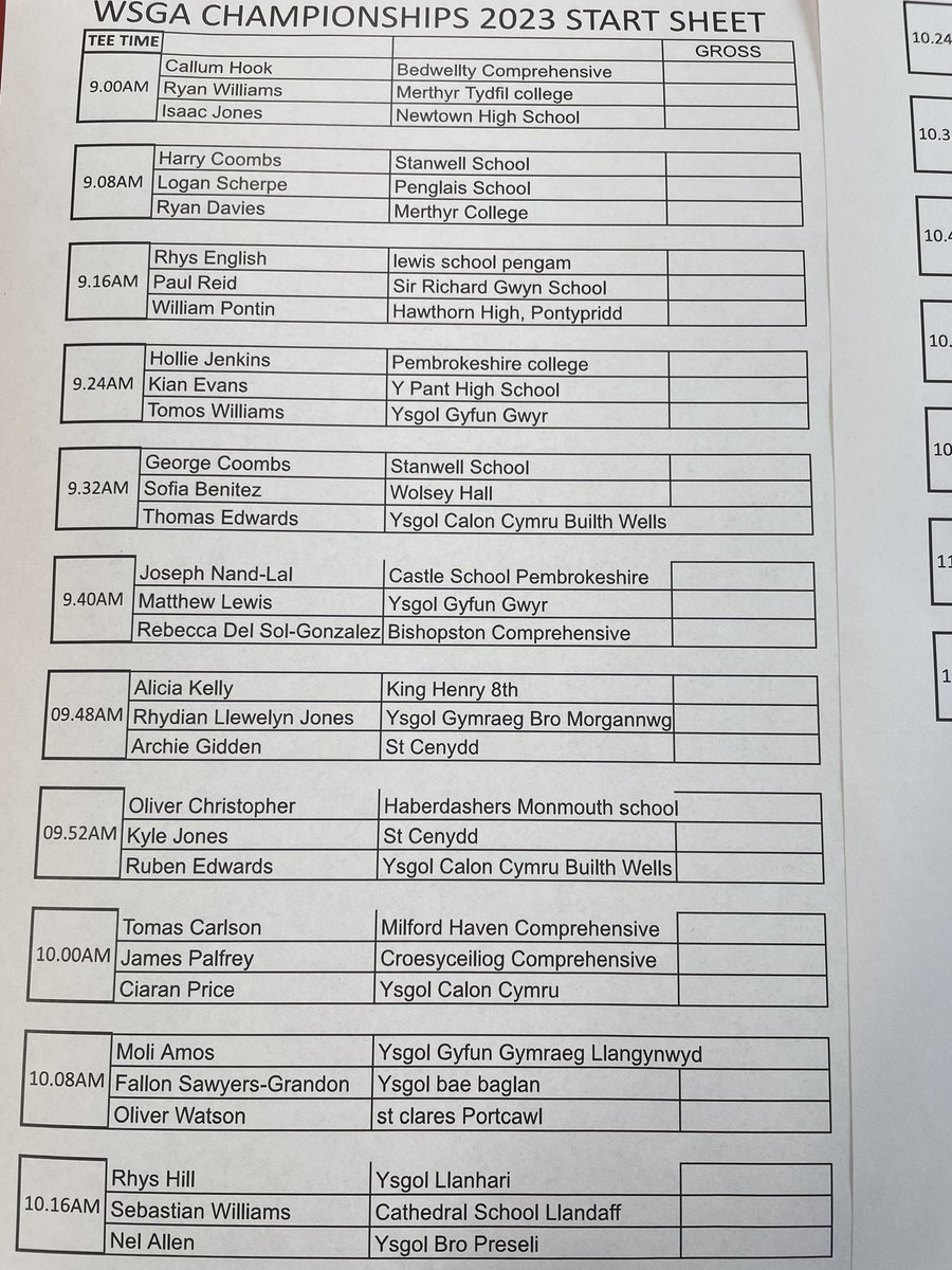 WelshSchoolsGA's tweet photo. Amended Tee times for Monday 3rd July - WSGA Champs. #AFewDropOuts #AFewNewTeeTimes 
Apologies if you still haven’t been able to enter #RecordEntries https://t.co/Zdxm6oerYu
