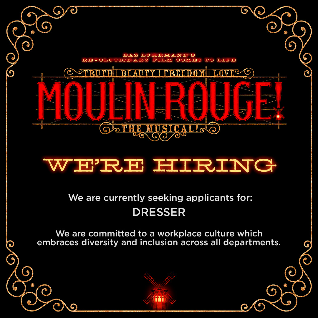 moulinmusicaluk's tweet photo. We are looking for SPECTACULAR people to join our family of artists. No matter your background… you’re welcome! Go to https://t.co/B42IQKiYNx for full job descriptions and details on how to apply. The application deadline is 5pm on Tuesday 4th July 2023. https://t.co/Hk46InU3H7