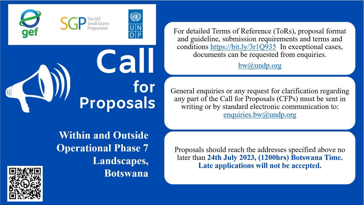 Call for Project Proposals designed to tackle & address environmental conservation in 🇧🇼 Focal areas: Land Degradation & Climate Change For more on ToRs; bit.ly/3r1Q935 Submit by 12 noon 🇧🇼 time 24 Jul 2024