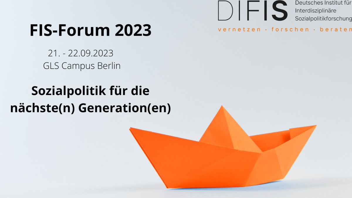 Save the Date 🚨
Unser #fisforum2023 am 21./22.09. steht unter dem Motto "Sozialpolitik für die nächste(n) Generation(en)". Welche Gestaltungsmöglichkeiten hat die Sozialpolitik(forschung)? 
Anmeldungen ab sofort möglich: difis.org/vernetzen/fis-…