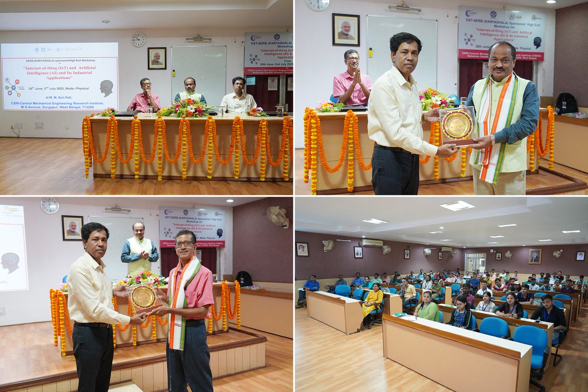 CSIR_CMERI's tweet photo. CSIR-CMERI is organizing High-
End Workshop (Karyashala) on 'Internet-of-thing (IoT) &amp;Artificial Intelligence (AI) with Industrial Applications' fromJune 26-July 02, 2023. It is sponsored by SERB, DST withaim of accelerating scientific knowledge &amp; innovationamong students https://t.co/ppHH1t4hKd