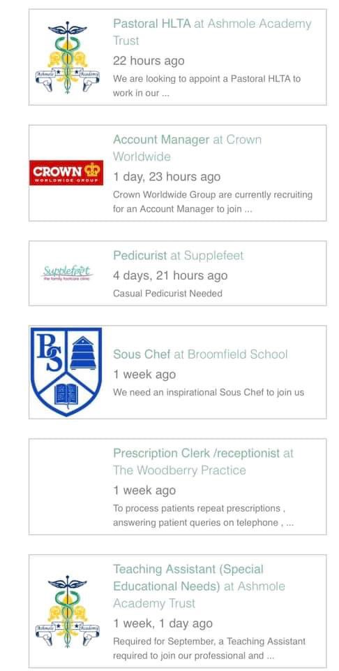 📣 Job Alert 📣

Some great new jobs across #Enfield take a look here: enfield.loveyourdoorstep.co.uk/jobs/

<a href="/AshmoleAcademy/">Ashmole Academy</a> 
<a href="/CrownWorldwide/">Crown Worldwide</a> 
<a href="/Supplefeet/">Supplefeet</a> 
@BroomfieldSch 
@TheWoodberryPractice
@WalkerCricket Ground
<a href="/HoltwhitesBaker/">HoltwhitesBaker</a> 
<a href="/westlea_school/">West Lea School</a>