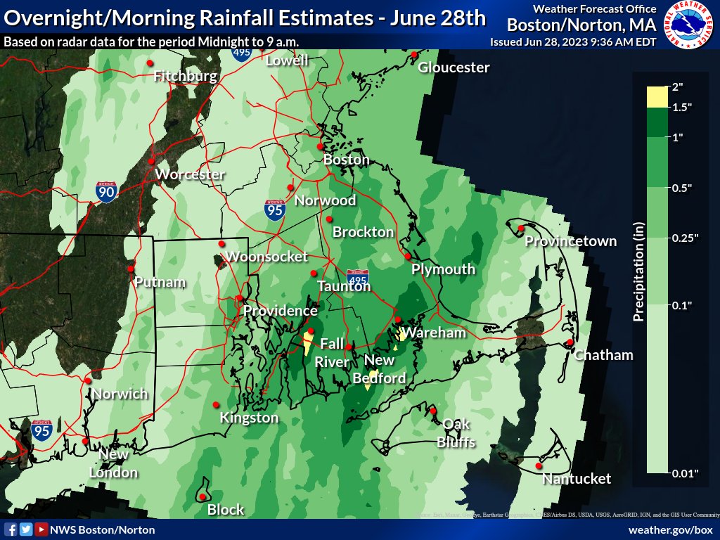 NWS Boston on Twitter "Much of southeast MA saw more downpours overnight and early this morning
