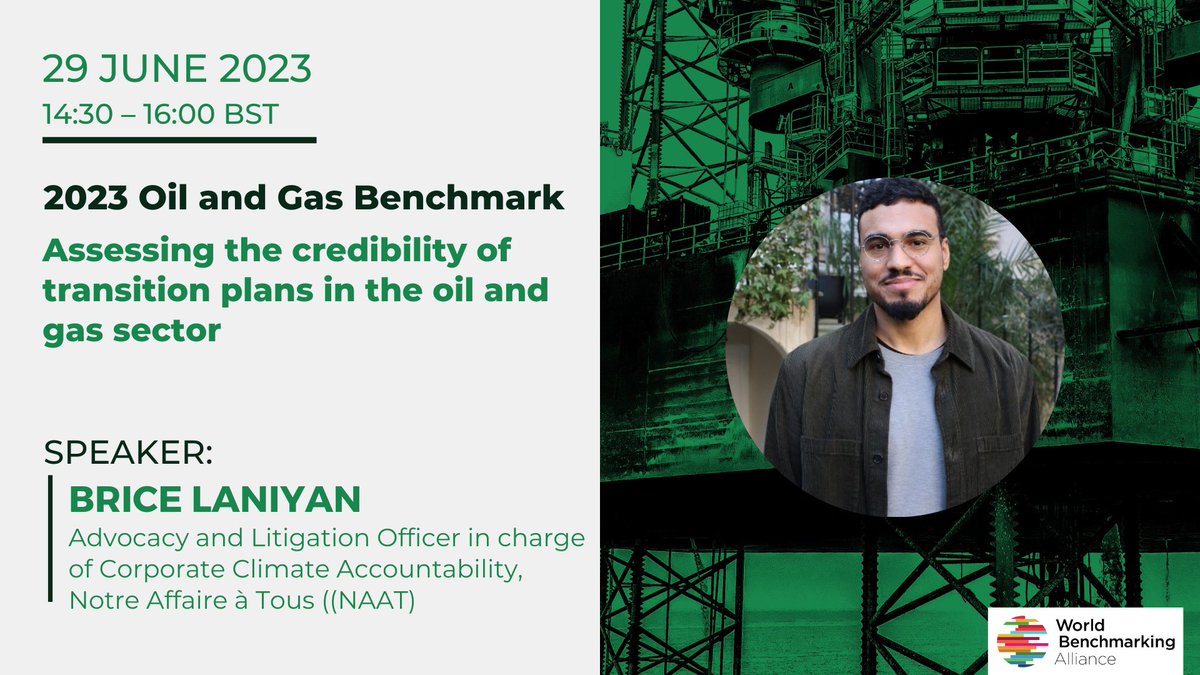 Pression sur le secteur #petrogazier pour accélérer la transition énergétique : quelle est la position des entreprises ?
Brice Laniyan, notre juriste multinationales, interviendra ce jeudi pour la sortie du #OilandGasBenchmark 2023.
Inscription 👉 bit.ly/42Qe8zo  #SDG13