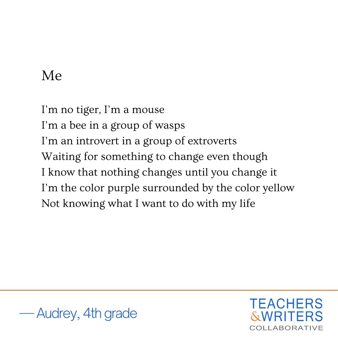 twc_org's tweet image. &quot;I’m the color purple surrounded by the color yellow&quot;
—from &quot;Me&quot; by fourth-grader Audrey

#studentwriting #artsareessential #youngpoets #artseducation