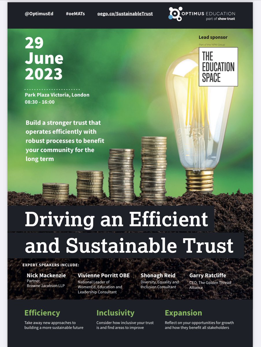 EdgeSchools's tweet image. Excited to meet MAT leaders tomorrow at #OptimusEd conference and join in conversations about Driving an Efficient and Sustainable Trust.
Clue: invest in embedding coaching for your staff so they feel valued and you can grow with consistency of vision, values and ethos. 
#oeMATs