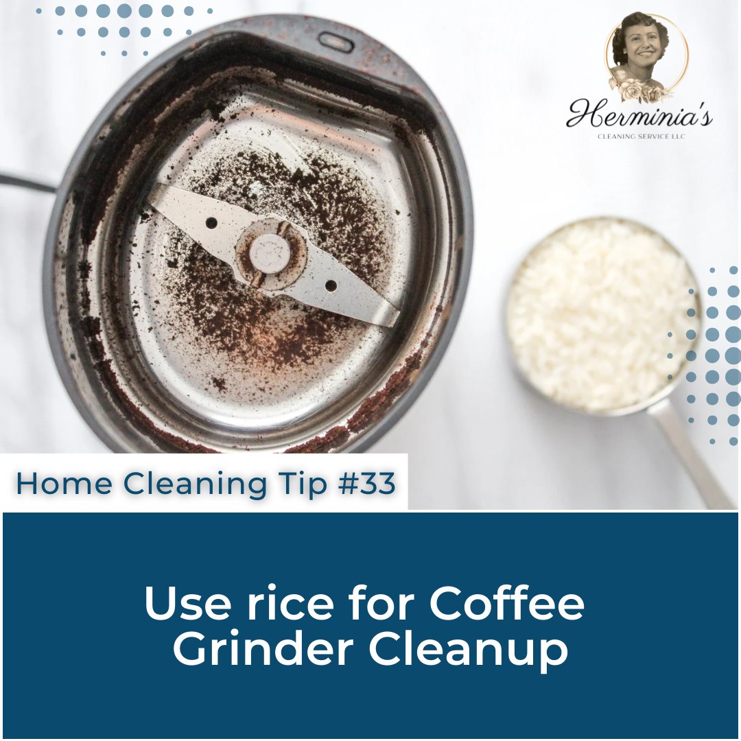 Herminias_LLC's tweet image. Is your coffee grinder filled with residue and stubborn coffee grounds?

Rice to the rescue! Fill your grinder with uncooked rice and grind it for a few minutes.

Dump out the rice and wipe the grinder clean for a fresh start to your morning brews.

#Cleaninghack #cleaningtips