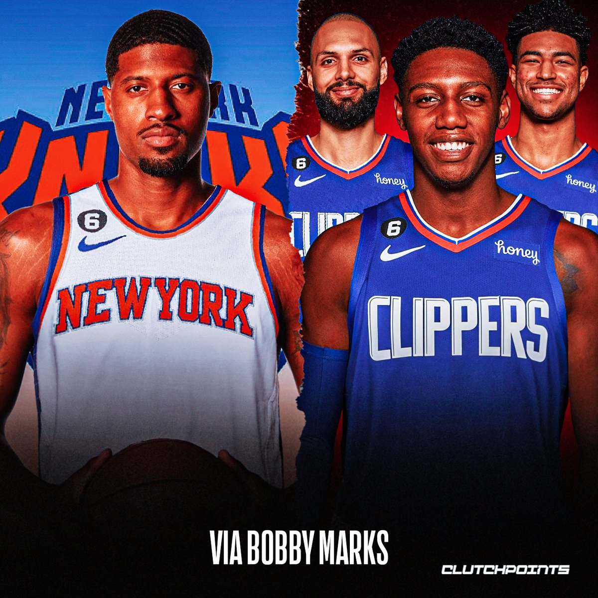 ClutchPoints (@clutchpoints) on Twitter photo 2-team trade scenario:
Knicks receive:
—Paul George
Clippers receive:
—RJ Barrett
—Quentin Grimes
—Evan Fournier
—2024 unprotected first
—2024 Mavericks top-10 protected first
—2025 1st-round swap (top-5 protected)
Who says no? 🤔
(via <a href="/ESPNNBA/">NBA on ESPN</a>) 2-team trade scenario:
Knicks receive:
—Paul George
Clippers receive:
—RJ Barrett
—Quentin Grimes
—Evan Fournier
—2024 unprotected first
—2024 Mavericks top-10 protected first
—2025 1st-round swap (top-5 protected)
Who says no? 🤔
(via <a href="/ESPNNBA/">NBA on ESPN</a>)