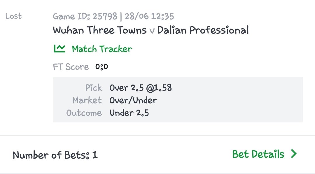 BET OF THE DAY 
°°°°°°°°°°°°°°°°°°°°° 
CHINA: Super League
Wuhan Three Towns - Dalian Pro
Bet On: Over 2.5 goals ( Ov/Un )
Best Odds: 1.58 ❌❌❌