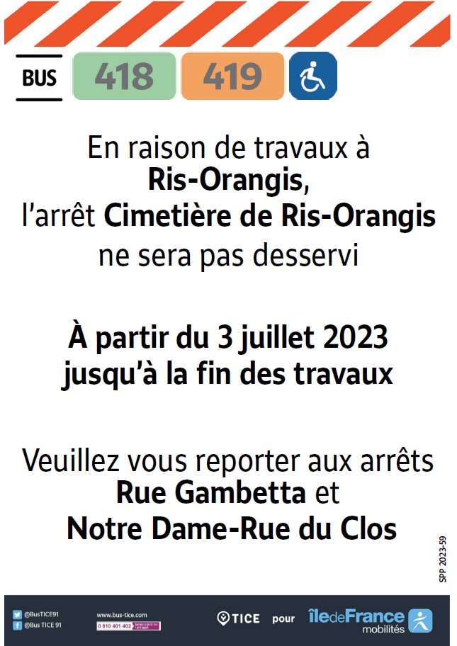 EvryEss_IDFM's tweet image. #InfoTrafic Les lignes #bus418 et #bus419 sont déviées à partir du 3 juillet, suite à des travaux.