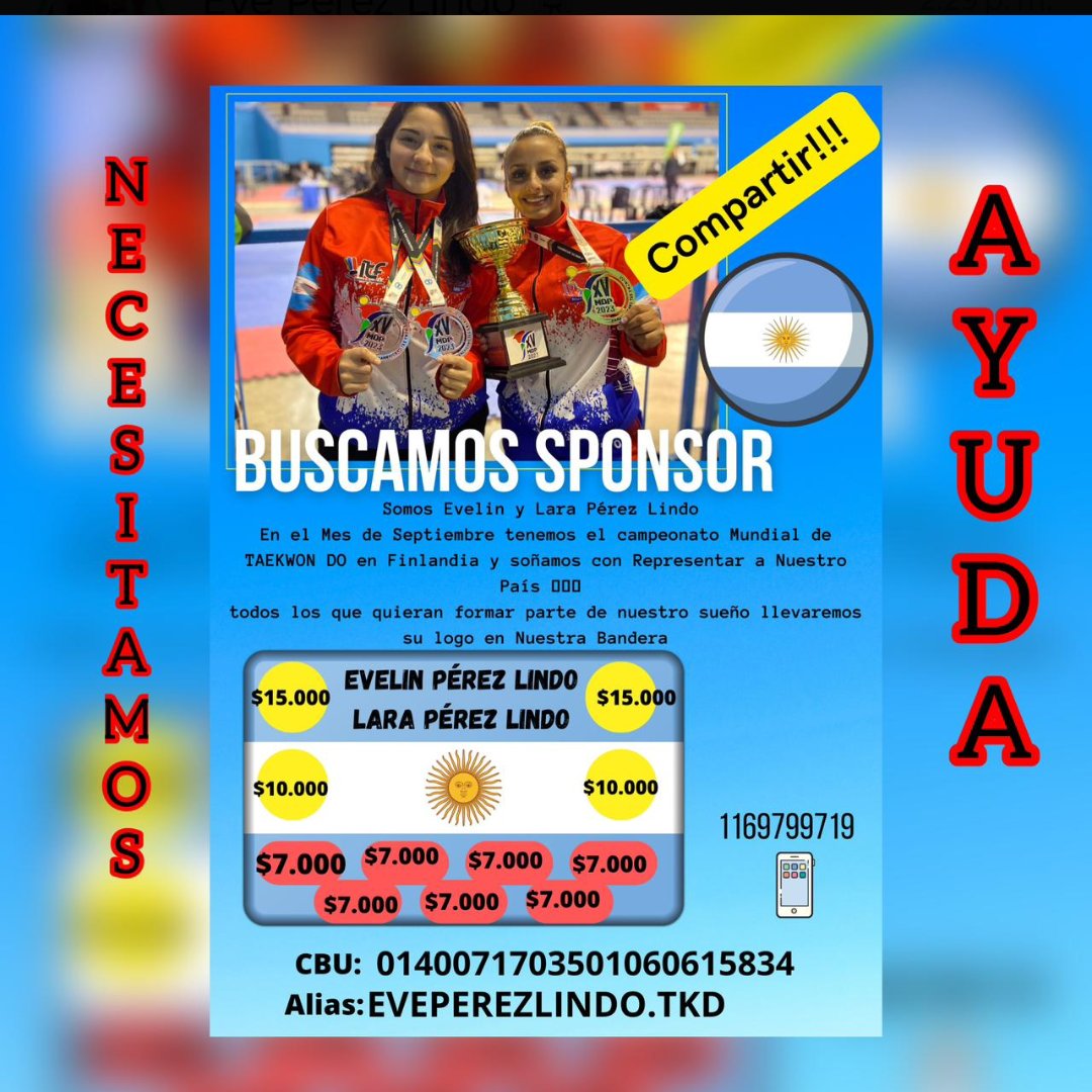 sandraolivera51's tweet photo. @nadiedicenada_ Hola chicos nos ayudan queremos representar al país en el mundial de Taekwondo porfi compartiendo también nos ayudan muchísimo gracias https://t.co/CbO4DXICo1