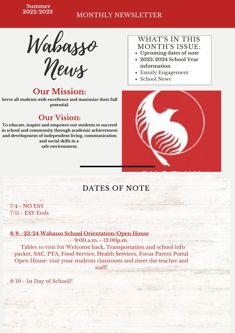 Wabasso School on Twitter "Check out the summer edition of the Wabasso