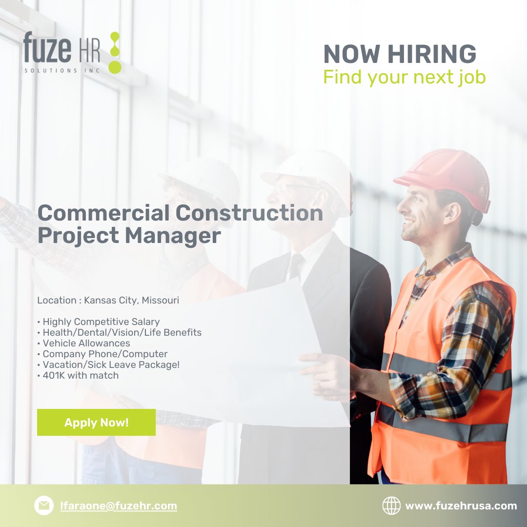 Exciting Opportunity: Commercial Construction Project Manager in Kansas City, Missouri! 

Visit our website for more information!
ow.ly/9k2850OTbXI

#ProjectManager #ConstructionJobs #Hiring #KansasCity #Missouri