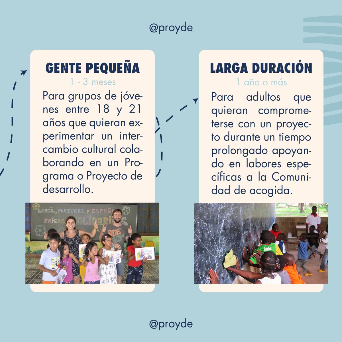 PROYDE_Gal's tweet photo. En #PROYDE tenemos muchos tipos de voluntariado pero si hay algo que comparten todos es la voluntad de querer mejorar el mundo. Hoy te vamos a hablar del #VoluntariadoInternacional
Si quieres saber más puedes escribirnos a voluntariado@proyde.org https://t.co/XqVbojLUEJ