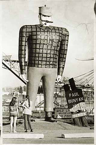 mnhs's tweet photo. Today is National Paul Bunyan Day! Several states claim to be his home, but we Minnesotans know he’s really one of us. This image from our collections shows the locally famous Paul Bunyan statue in Bemidji, MN in 1973. 

MB4.9 BJ6 p8 (Locator Number) https://t.co/A3VjUivQEe