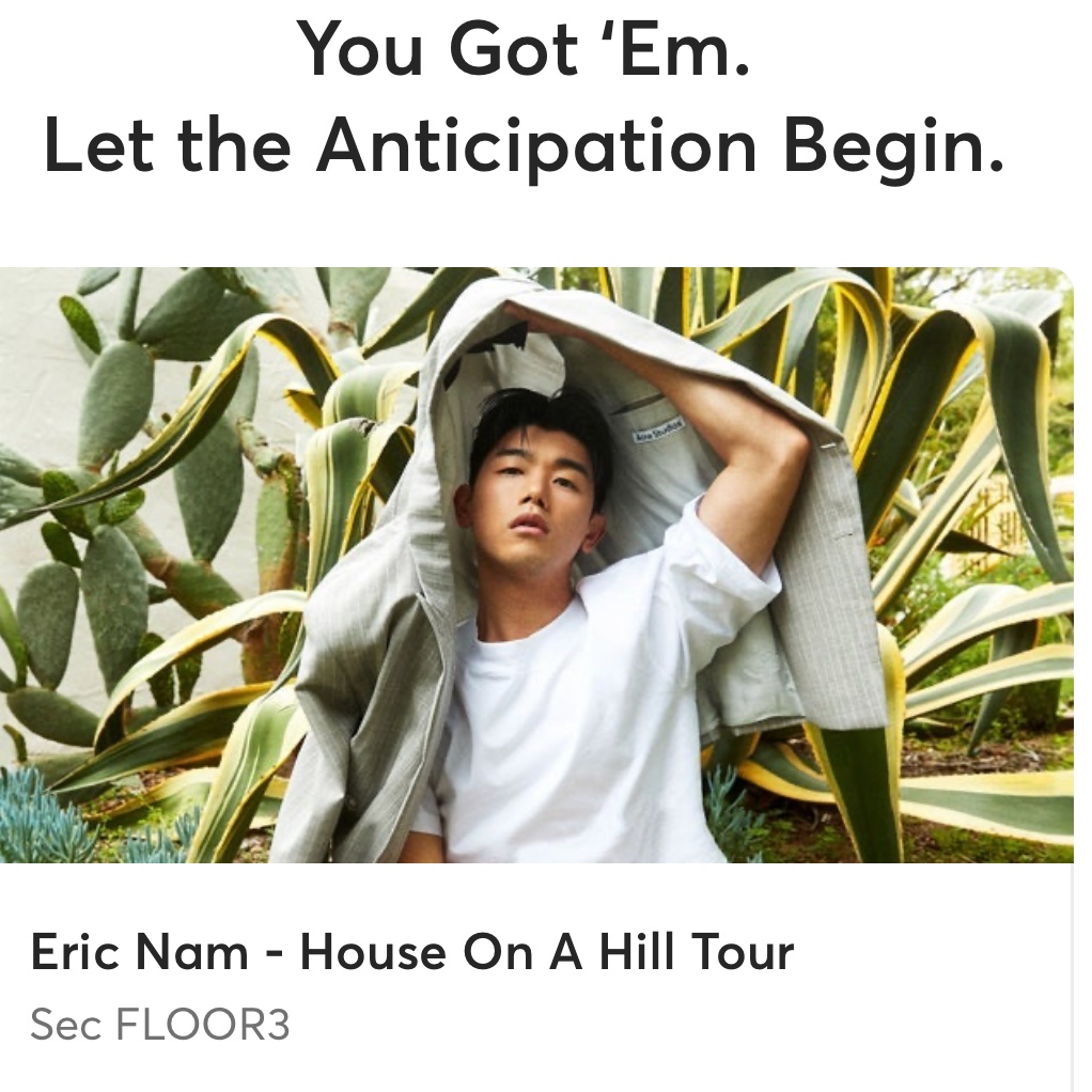 taintedvirus's tweet photo. I’m going 🥹🥹 2 years since I’ve last seen you @ericnamofficial #HouseOnAHill https://t.co/oMKHcAqfjH