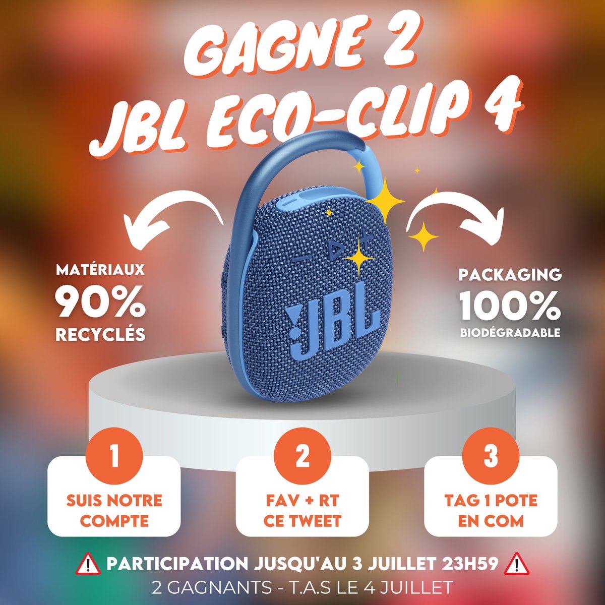 🤩 CONCOURS 🤩

Avec notre partenaire JBL, on vous fait gagner 2 des nouvelles enceintes JBL Eco-Clip 4, conçues avec des matériaux recyclés ! ♻️

Pour jouer : RT x FAV x FOLLOW et identifie 1 personne dans les commentaires !

Fin le 3 juillet à 23h59⏳