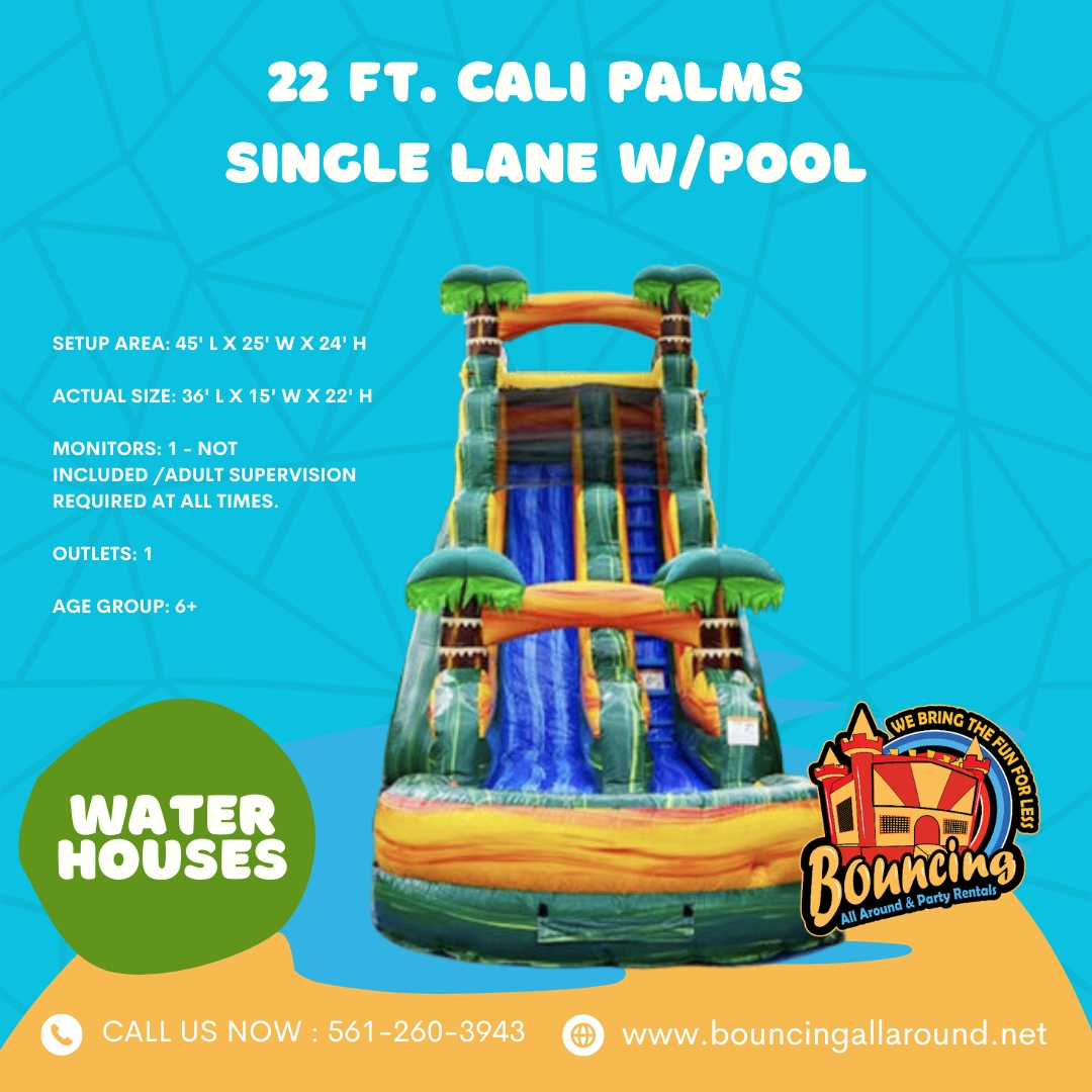 AroundBouncing's tweet photo. Escape to paradise with the 22 ft. CALI Palms single lane slide and pool! 🌴💦 

Let the palm trees and sunshine accompany your thrilling splash-filled adventure! 

#CaliPalmsGetaway 

🌐 https://t.co/iYOYZ6gIvj https://t.co/ITPF0FqCay