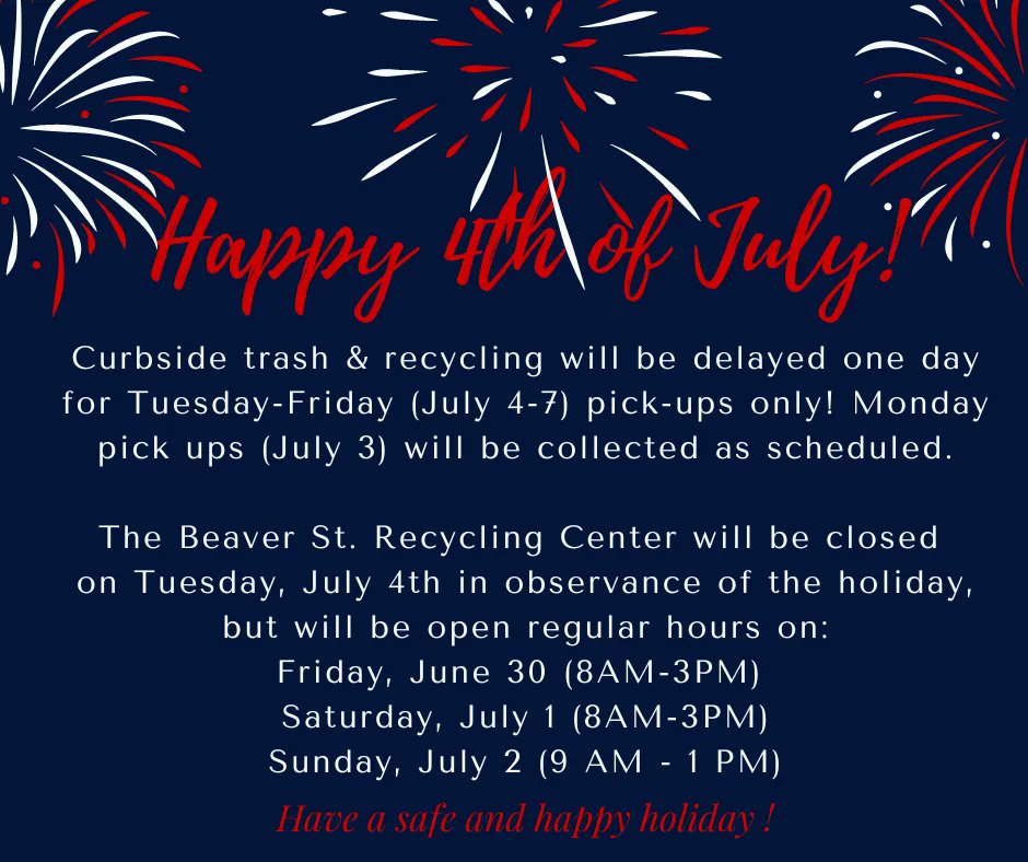 Curbside Trash/Recycling Schedule - Week of July 4, 2023
