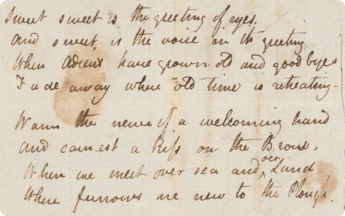 Wordsworthians's tweet photo. #OTD 1818 John Keats sends the handwritten poem 'Sweet, sweet is the greeting of eyes. Written at Keswick on 28 June 1818' in a letter to George and Georgiana Keats https://t.co/D0SbfFXA9F