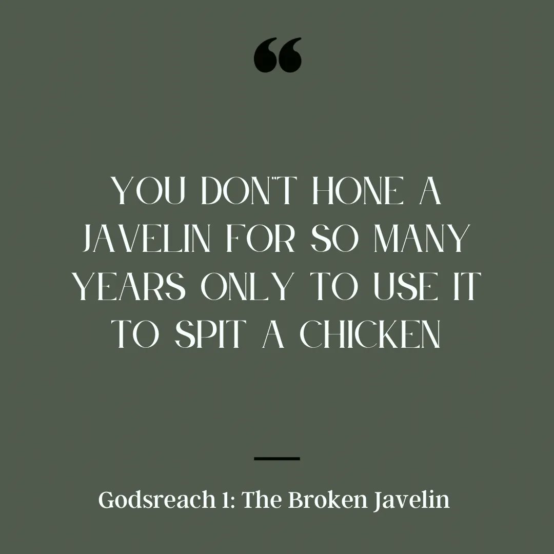 PerrinDHayes's tweet photo. “You don’t hone a javelin for so many years only to use it to spit a chicken.”

- Krivi san Kosare, The Broken Javelin

#books #bookstagram #fantasy #fantasybooks #booklover #writingcommunity #brokenjavelin #godsreach #perrindhayes #booktok https://t.co/BjM9Upk6E5