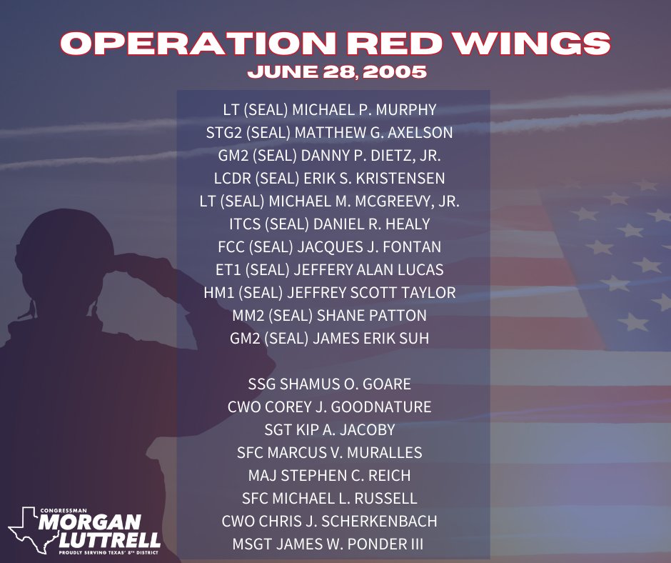18 years ago today, 11 SEALs &amp; 8 Army Night Stalkers made the ultimate sacrifice, as they were killed in action behind enemy lines.

I am so grateful my brother, Marcus, made it home from Operation Red Wings. We'll never forget the brave warriors who gave it all for our country.