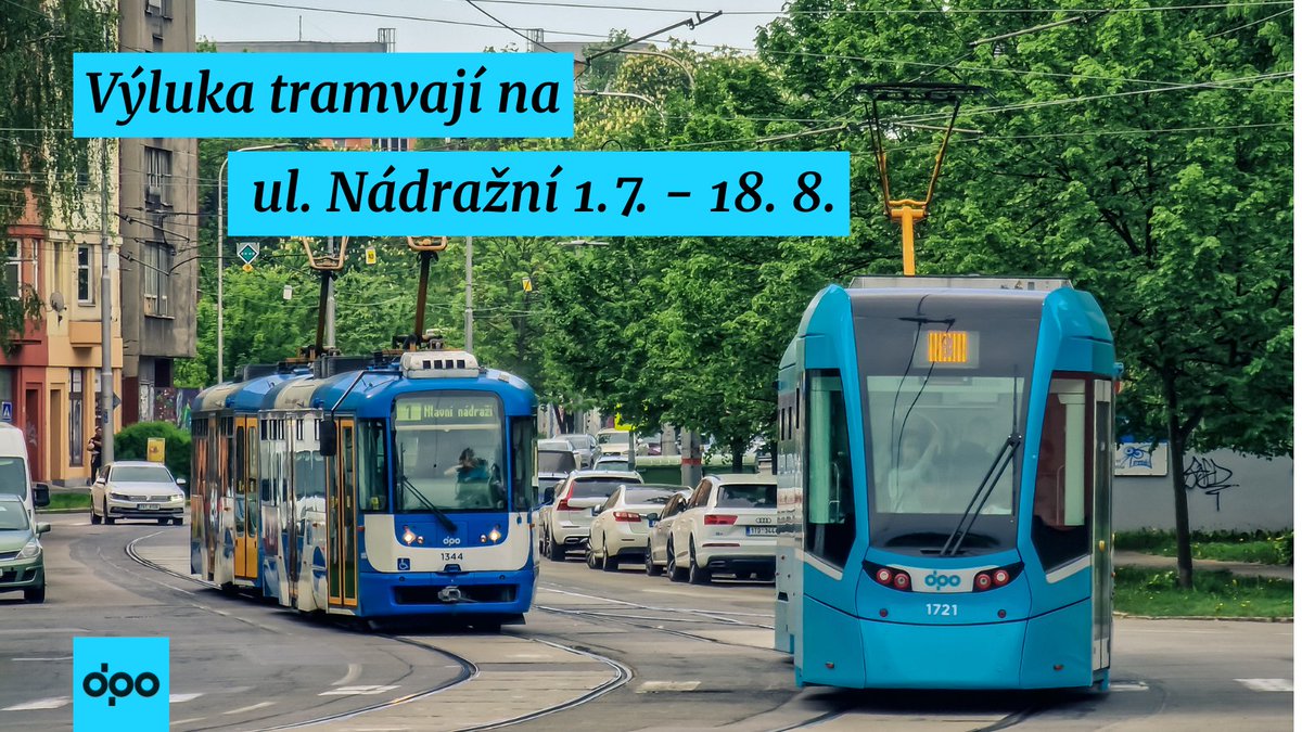Na ul. Nádražní (mezi ul. 30. dubna a Valchařská) nás v létě čeká plno práce. 🚧🦺
⚠ Od zastávky Karolina bude ve směru na Hl. nádraží od 1. července do 18. srpna zavedena náhradní autobusová doprava. 
Podrobné informace o výluce najdete zde  👇dpo.cz/vyluka-nadrazni.