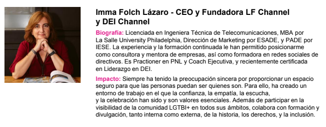 LFChannel's tweet photo. 🤩 Nos encanta este reconocimiento 🏅 porque @ImmaFolch no solo trabaja a diario por crear un espacio laboral diverso para el #LFCHannelTeam, si no que gracias a soluciones como #DEIChannel ayuda a otras compañías a llevarlo a cabo: https://t.co/r9yMW9yVwH
👏 ¡Enhorabuena, Imma! https://t.co/goFmIVy3R6
