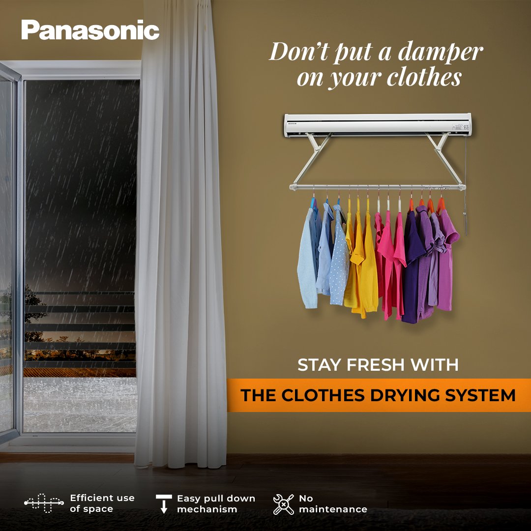 AnchorPanasonic's tweet image. Make space at home for the innovative Clothes Drying System. Even on rainy days, stay fresh and tidy with a wall-mounting design that helps you reclaim valuable space.
#Panasonic #ClothesDryingSystem