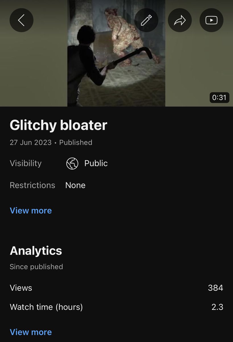 A silly clip of a glitched bloater in TLOU 2 has 384 (and counting) views on YouTube and I only uploaded it yesterday.

What? 🤯

youtube.com/@frogs_go_quack, btw. I have more shenanigans to add!