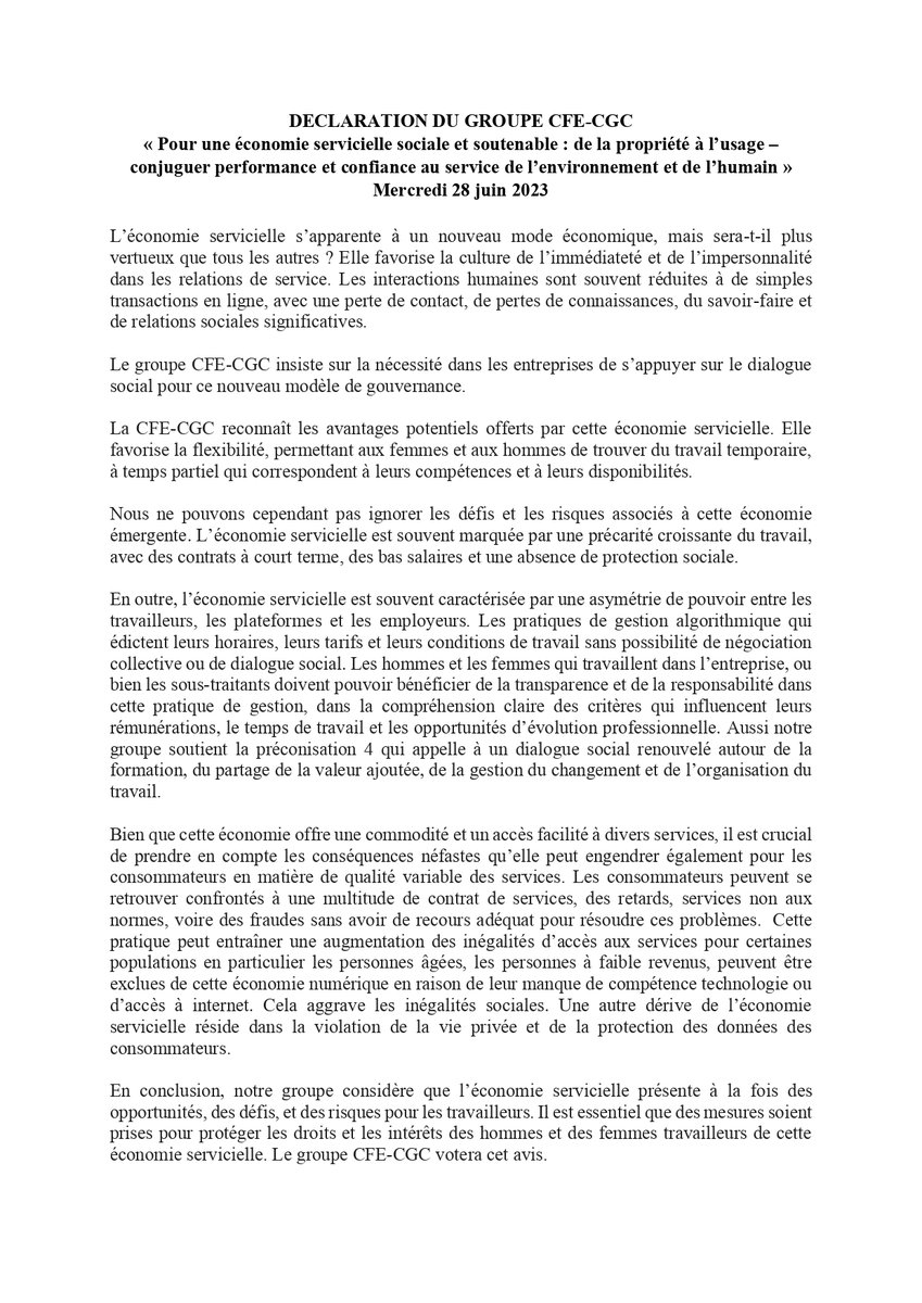 CFECGCAuCESE's tweet photo. [#Plénière] Les membres du @lecese se sont réunis ce jour pour se prononcer sur la résolution « Pour une économie servicielle sociale et soutenable : de la propriété à l’usage ».

La #CFECGC au #CESE a voté en faveur.

Pour relire la déclaration⤵️ https://t.co/Z3s11iIt3q