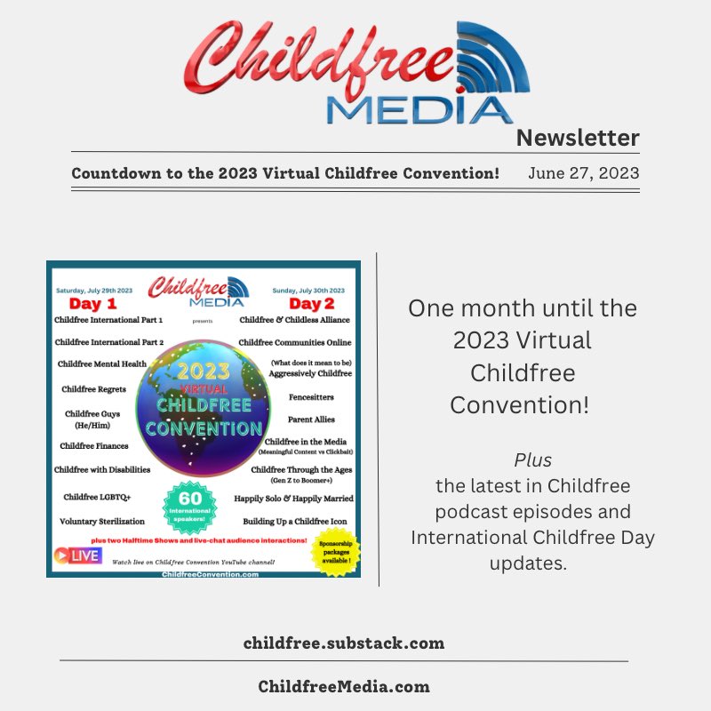 The latest is childfree podcast episodes, Childfree Convention updates, and more in this week’s newsletter! 

childfree.substack.com/p/countdown-to…